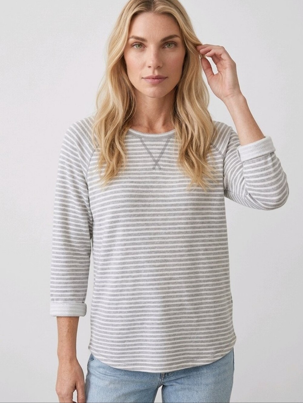 Sonoma Light Gray and White Striped Top